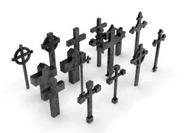 Beyaz arkaplandaki mezar haçı 3d oluşturma.