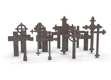 Beyaz arkaplandaki mezar haçı 3d oluşturma.