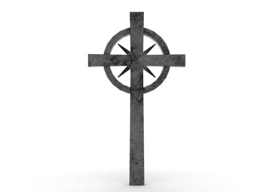 Beyaz arkaplandaki mezar haçı 3d oluşturma.