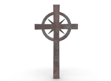 Beyaz arkaplandaki mezar haçı 3d oluşturma.