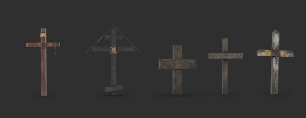 Old wooden grave cross on the background 3d-rendering.
