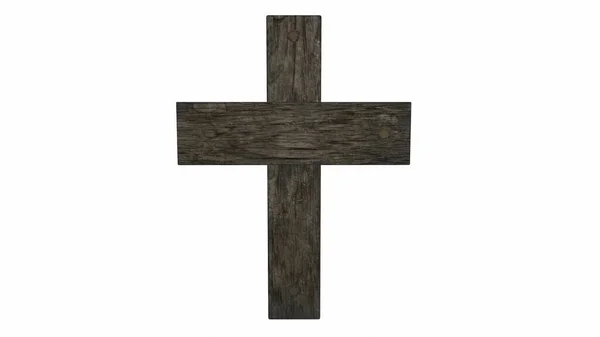 Altes Hölzernes Grabkreuz Auf Dem Hintergrund Rendering — Stockfoto