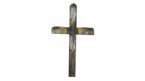 Starý Dřevěný Hrob Kříž Pozadí Rendering — Stock fotografie