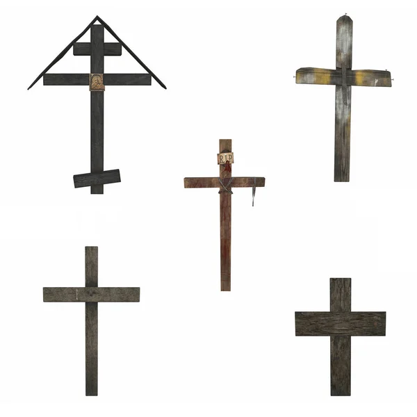 Stary Drewniany Krzyż Grób Tle Renderingu — Zdjęcie stockowe