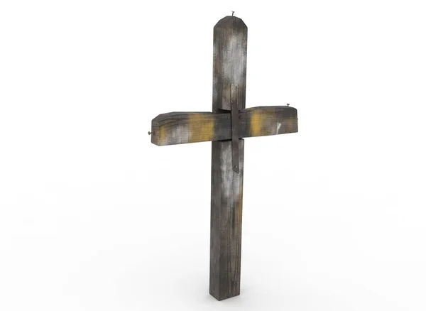 Старий Дерев Яний Могильний Хрест Фоні Рендеринга — стокове фото