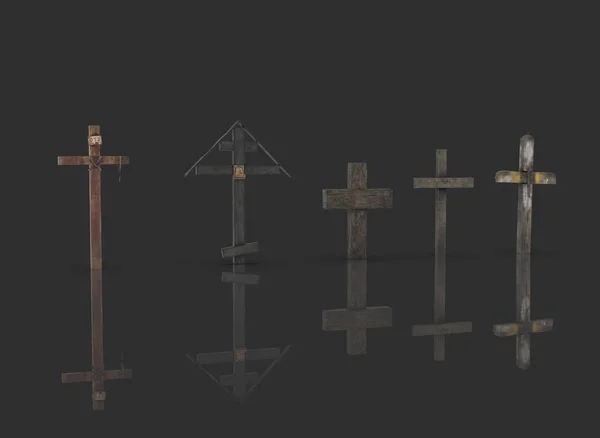 Old wooden grave cross on the background 3d-rendering.