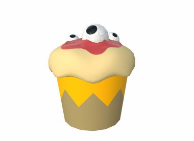 Beyaz arkaplanda cadılar bayramı pastası 3D görüntüleme.