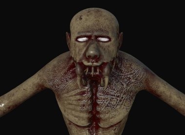 Arka planda mutant canavarlar var. 3D görüntüleme..