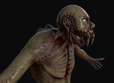 Arka planda mutant canavarlar var. 3D görüntüleme..