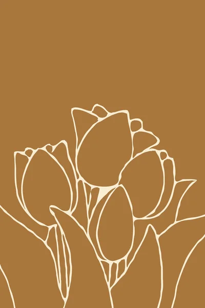 Minimalist illustrations. Wall art graphics. Spring flowers in the illustration. Design for print, cover, wallpaper, social media. Beige tulips