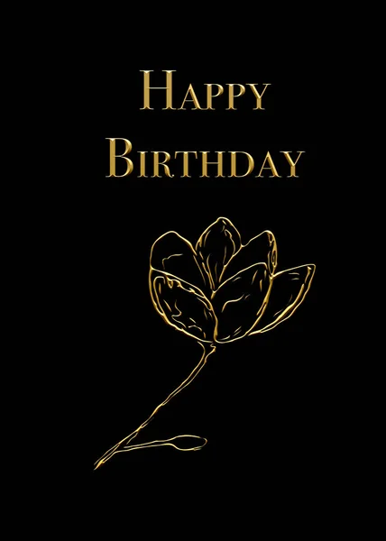 Boldog Születésnapot Üdvözlőlap Design Arany Díszek Egy Fekete Háttér — Stock Fotó