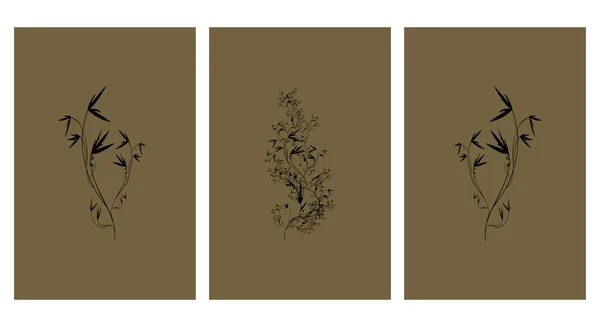 ポスター Tシャツプリント カバー バナー用のミニマルスタイルとニュートラルカラーの植物イラストのセット — ストックベクタ