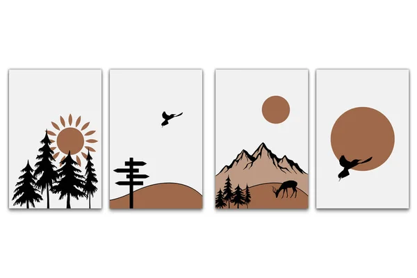 Abstract Hedendaagse Moderne Berg Landschap Poster Template Collectie Minimale Natuurlijke — Stockvector