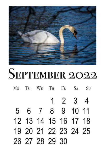 Cartão Calendário Imprimível Para Setembro 2022 — Fotografia de Stock