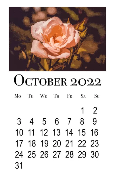 Printable Calendar Card October 2022 Botanical Calendar — Stock Photo, Image