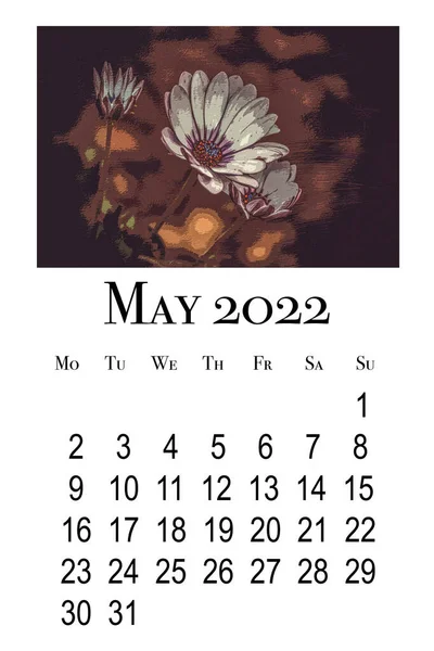 Printable Calendar Card May 2022 Botanical Calendar — Stock Photo, Image