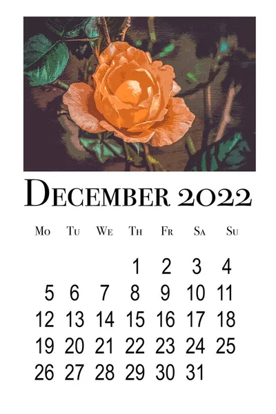 Printable Calendar Card December 2022 Botanical Calendar — Stock Photo, Image