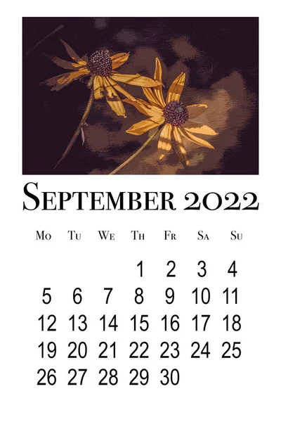 Afdrukbare Kalenderkaart Voor September 2022 Botanische Kalender — Stockfoto