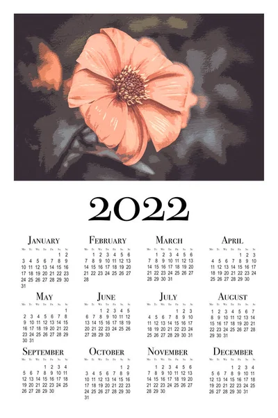 Botanischer Kalender Für 2022 Druckbarer Senkrechter Wandkalender Die Woche Beginnt — Stockfoto
