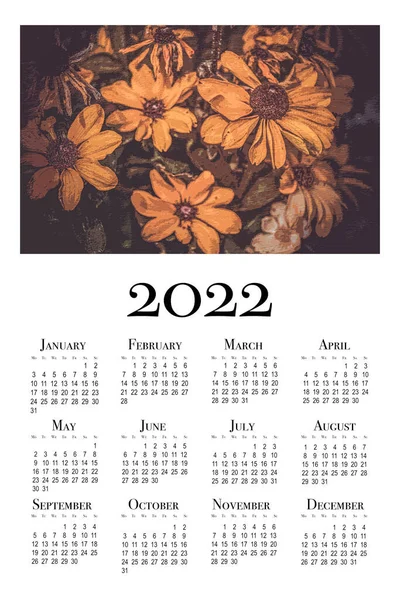 Ботанічний Календар 2022 Рік Друк Календаря Вертикальних Стін Тиждень Починається — стокове фото