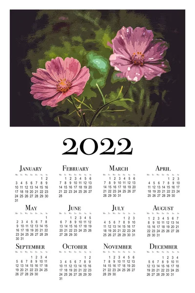 Botanischer Kalender Für 2022 Druckbarer Senkrechter Wandkalender Die Woche Beginnt — Stockfoto