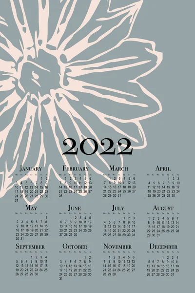 Calendário Minimalista Para 2022 Calendário Parede Vertical Imprimível Semana Começa — Fotografia de Stock