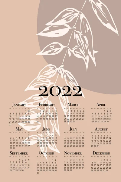 Calendario Minimalista 2022 Calendario Verticale Parete Stampabile Settimana Inizia Lunedì — Foto Stock