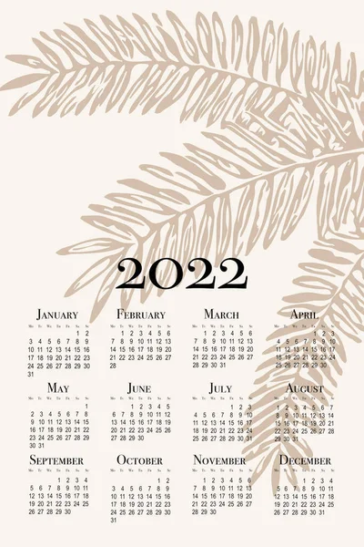 2022年のミニマリズムカレンダー 印刷可能な垂直壁のカレンダー 週は月曜日に始まります — ストック写真