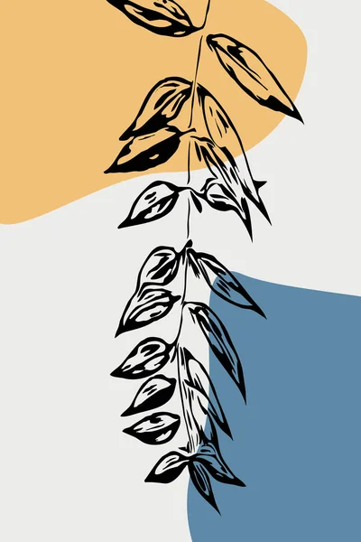 Botanische Muurkunst Lineaire Grafische Tropische Tekening Met Abstracte Vorm Abstract — Stockfoto