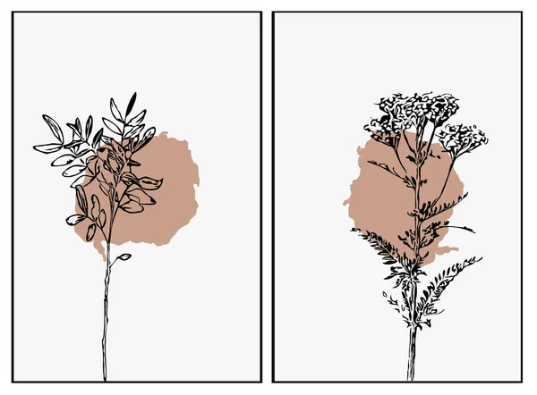 Botanische Abstracte Vormen Muurkunst Graphics Bloemen Planten Bladeren Illustratie Afdrukbaar — Stockvector
