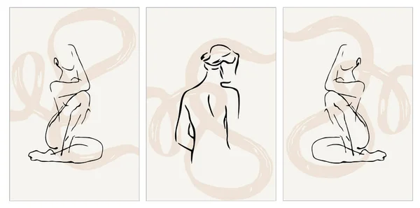 プリントカードセット 女性だ カバー ミニマリストと自然壁のアートのための抽象的なパターン — ストックベクタ
