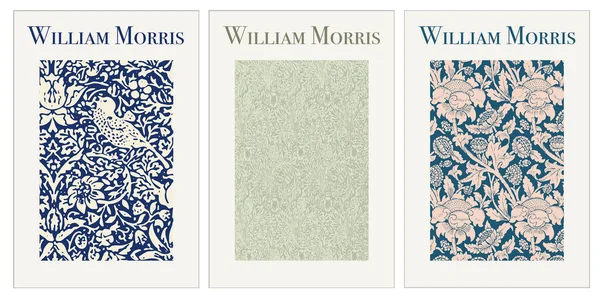 Set Med Moderna Botaniska Affischer Inspirerade Morris Blommor Blad Illustrationen — Stock vektor