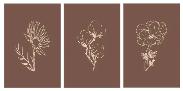植物のポスターのセット 現代美術のポスター カバー ミニマリストと自然壁のアートのための抽象的なパターン — ストックベクタ