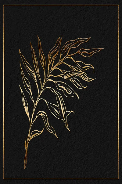 3Dグラフィックス 黄金の植物パターン 誕生日カード 結婚式の招待状 カバーに使用されます 暗い背景に葉 — ストック写真