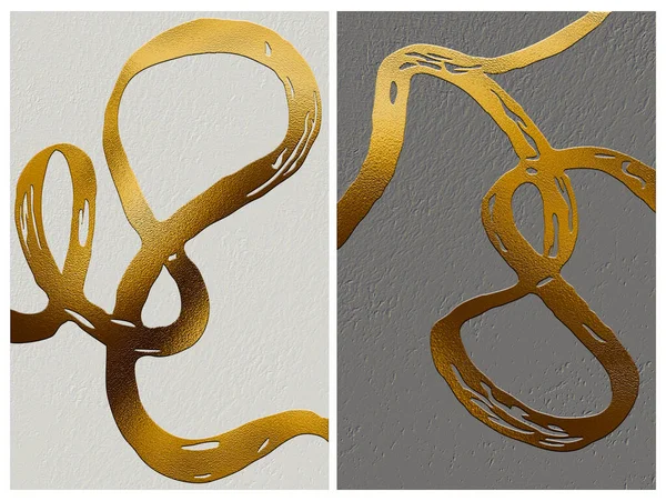 Настінне Мистецтво Ретро Вінтажні Картини Золотими Абстрактними Елементами Візуалізація — стокове фото