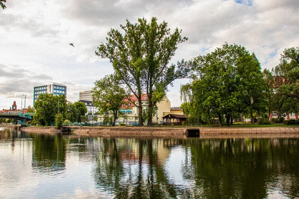 Obrázek Pro Tisk Plátno Cestovní Pohlednice Bydgoszcz Polsko Magnet Ledničky — Stock fotografie