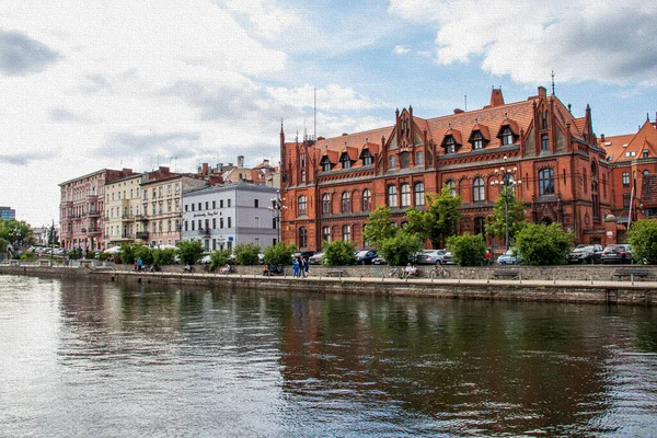 Imagen Para Imprimir Sobre Lienzo Diseño Postales Viaje Bydgoszcz Polonia — Foto de Stock