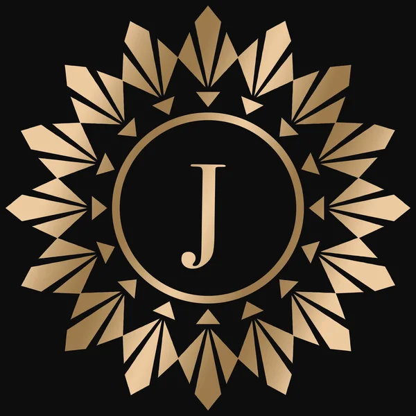 黑色背景上带有字母J的奢华金色标识模板 — 图库矢量图片