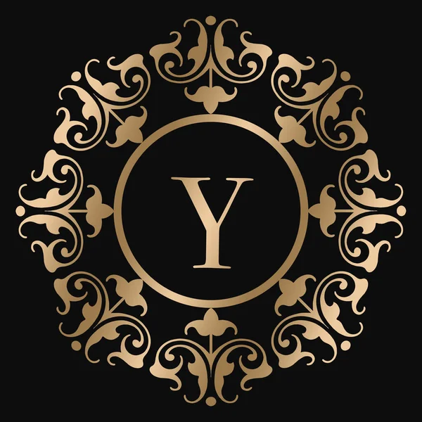 黑色背景上带有字母Y的奢华金色标识模板 — 图库矢量图片