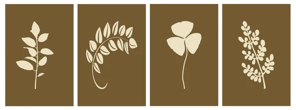 概要印刷 カバー ミニマル ナチュラルウォールアートのための植物アートデザイン ベクターイラスト植物壁アートベクトルセット 抽象的な形の線画 — ストックベクタ