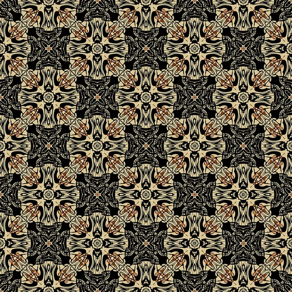 Oriental Art Deco Seamless Pattern. Design for printing on textiles, wallpapers, background. Gold ornament on a black background. The tiles can be combined with each other.