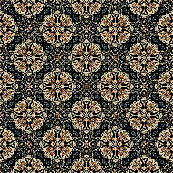 Oriental Art Deco Seamless Pattern. Design for printing on textiles, wallpapers, background. Gold ornament on a black background. The tiles can be combined with each other.