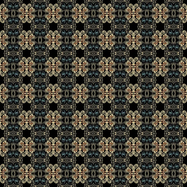 Oriental Art Deco Seamless Pattern. Design for printing on textiles, wallpapers, background. Gold ornament on a black background. The tiles can be combined with each other.