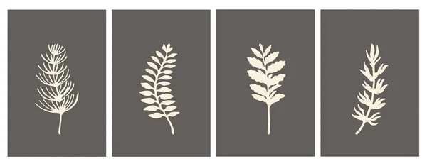 4つの植物ポスターのセット 現代美術のポスター カバー ミニマリストと自然壁のアートのための抽象的なパターン — ストックベクタ