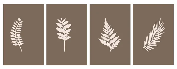 4つの植物ポスターのセット 現代美術のポスター カバー ミニマリストと自然壁のアートのための抽象的なパターン — ストックベクタ