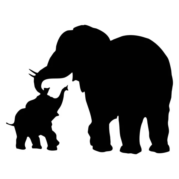 Εικονογράφηση Ενός Αφρικανικού Ελέφαντα Μαύρη Σιλουέτα Λευκό Φόντο — Διανυσματικό Αρχείο