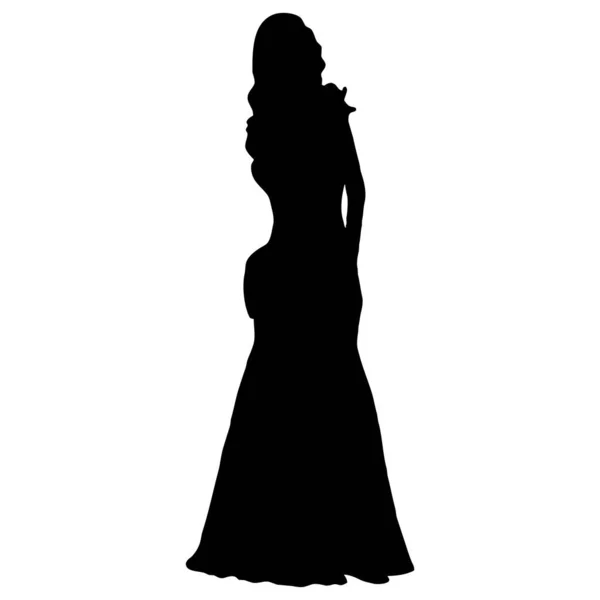 Εικονογράφηση Διανύσματος Μαύρη Σιλουέτα Μιας Γυναίκας Φόρεμα Λευκό Φόντο — Διανυσματικό Αρχείο