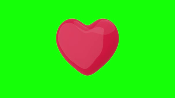 Animation Red Heart Rotate Green Screen — 비디오