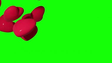 4K 3D Kırmızı Kalpler Canlandırması Yeşil Ekran 'a Düşüyor