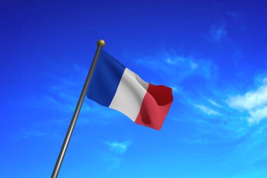 3 boyutlu oluşturulmuş görüntü. Fransa bayrağı rüzgarda dalgalanıyor.